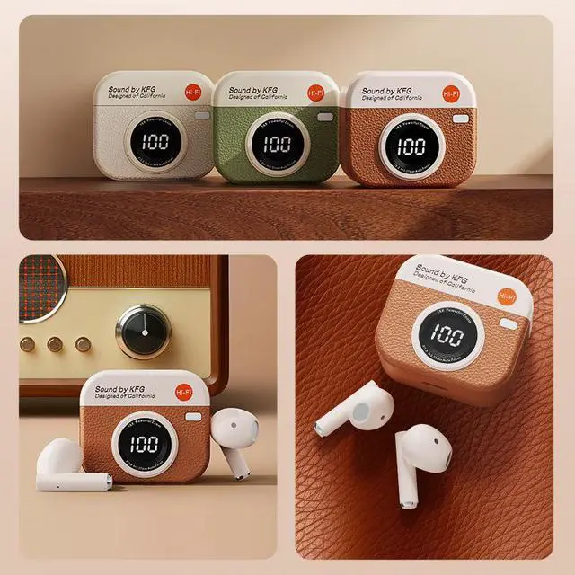 Alt view image 2 of 3 - SOEWIOU Q86 Smart LED Display Wireless Bluetooth Earbuds, Retro Camera Style In-Ear Headphones, HiFi Stereo Sound, Dual Channel Audio, Built-in Mic, Touch Control, Fashion Earbuds for Android & iOS, B