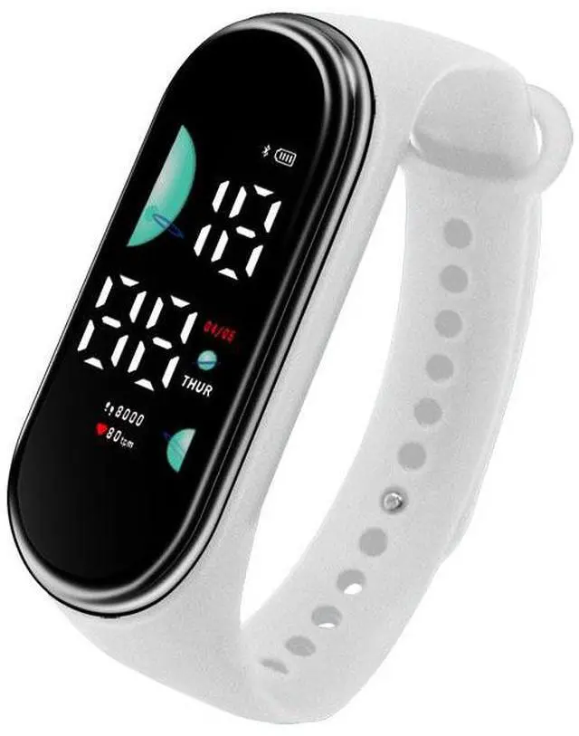 Main image of SOEWIOU Kids LED Digital Watch, Touch Control Electronic Wrist Watch, Waterproof Candy Color Silicone Strap Watch for Boys, Girls, Students & Everyday Wear, White
