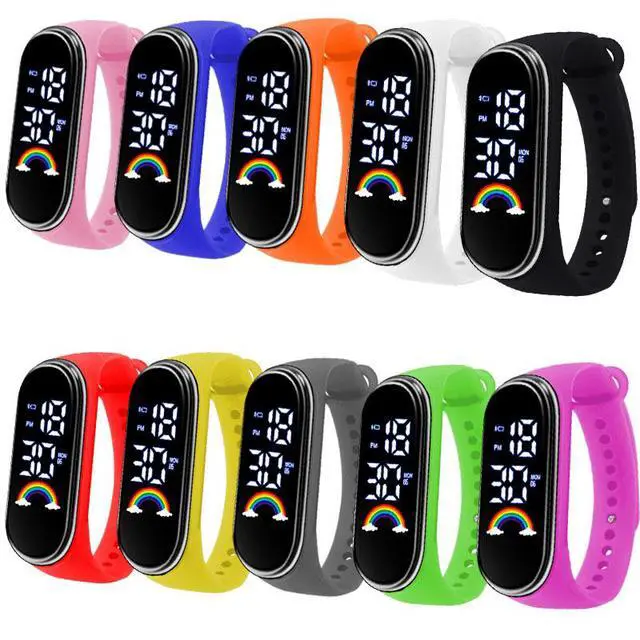 Alt view image 3 of 5 - SOEWIOU Kids LED Digital Watch, Touch Control Electronic Wrist Watch, Waterproof Candy Color Silicone Strap Watch for Boys, Girls, Students & Everyday Wear, Black