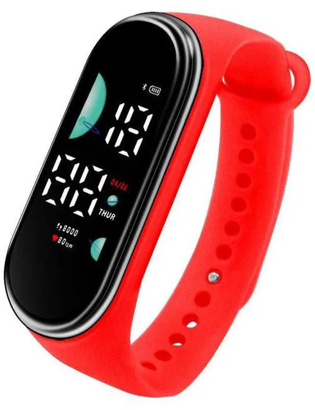 Main image of SOEWIOU Kids LED Digital Watch, Touch Control Electronic Wrist Watch, Waterproof Candy Color Silicone Strap Watch for Boys, Girls, Students & Everyday Wear, Red