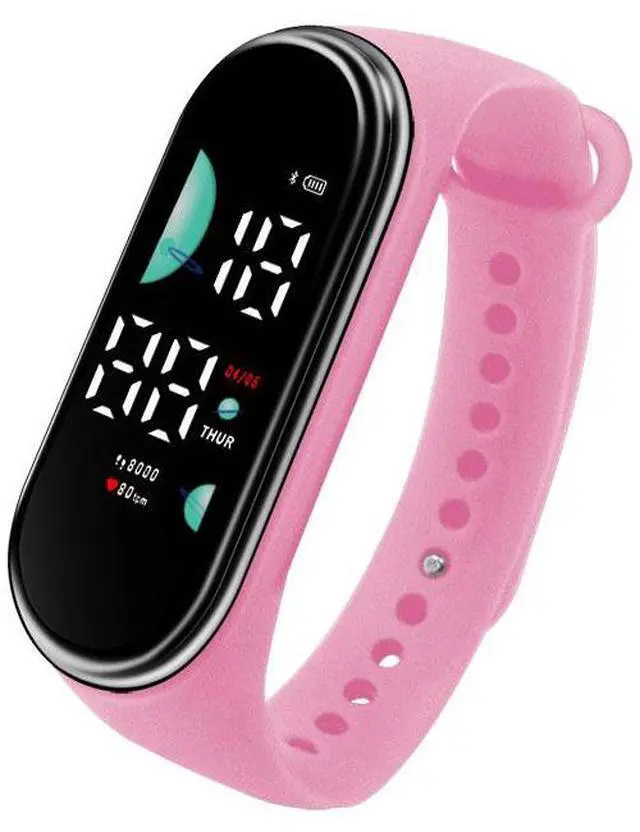 Main image of SOEWIOU Kids LED Digital Watch, Touch Control Electronic Wrist Watch, Waterproof Candy Color Silicone Strap Watch for Boys, Girls, Students & Everyday Wear, Pink