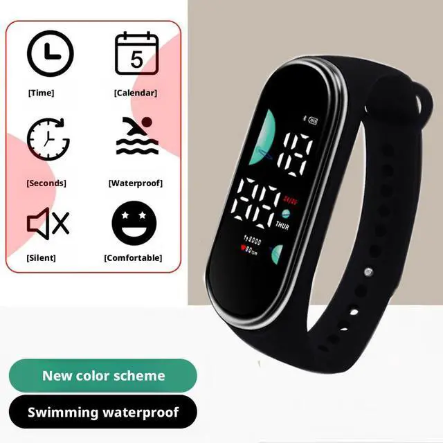 Alt view image 2 of 5 - SOEWIOU Kids LED Digital Watch, Touch Control Electronic Wrist Watch, Waterproof Candy Color Silicone Strap Watch for Boys, Girls, Students & Everyday Wear, Rose Red