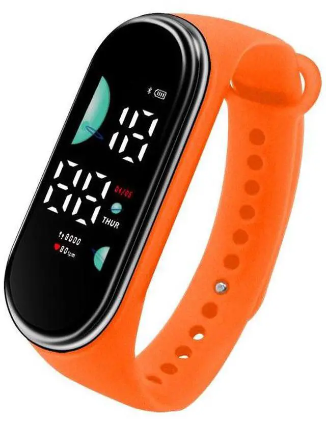 Main image of SOEWIOU Kids LED Digital Watch, Touch Control Electronic Wrist Watch, Waterproof Candy Color Silicone Strap Watch for Boys, Girls, Students & Everyday Wear, Orange