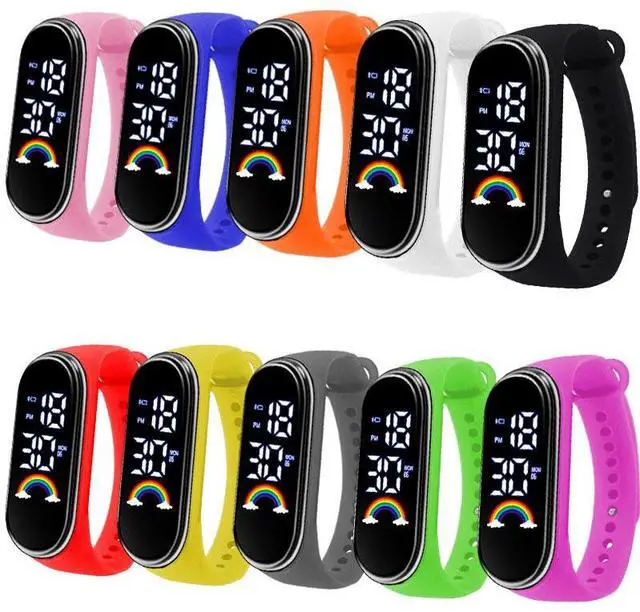 Alt view image 3 of 5 - SOEWIOU Kids LED Digital Watch, Touch Control Electronic Wrist Watch, Waterproof Candy Color Silicone Strap Watch for Boys, Girls, Students & Everyday Wear, Royal Blue