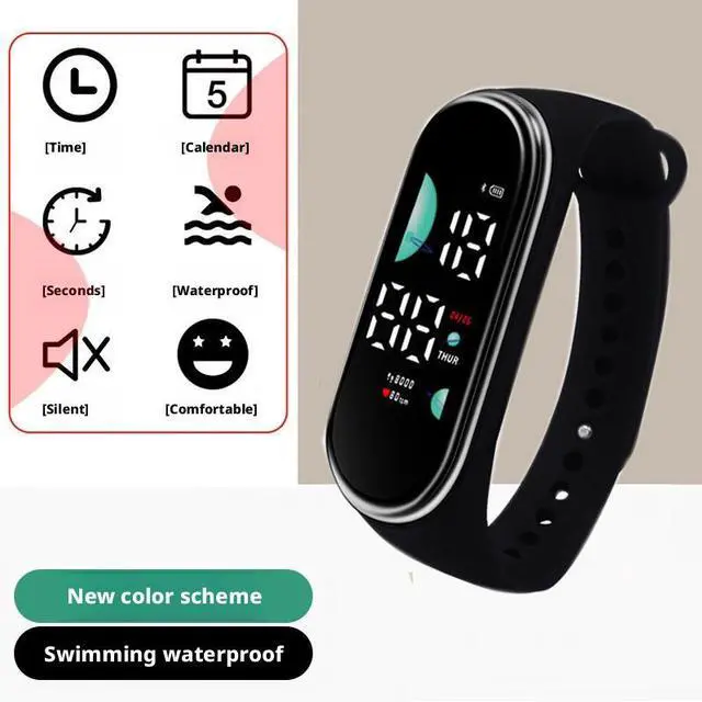 Alt view image 2 of 5 - SOEWIOU Kids LED Digital Watch, Touch Control Electronic Wrist Watch, Waterproof Candy Color Silicone Strap Watch for Boys, Girls, Students & Everyday Wear, Royal Blue