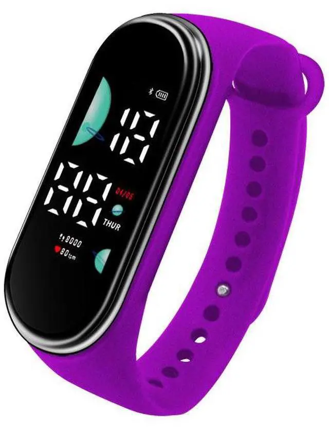 Main image of SOEWIOU Kids LED Digital Watch, Touch Control Electronic Wrist Watch, Waterproof Candy Color Silicone Strap Watch for Boys, Girls, Students & Everyday Wear, Purple
