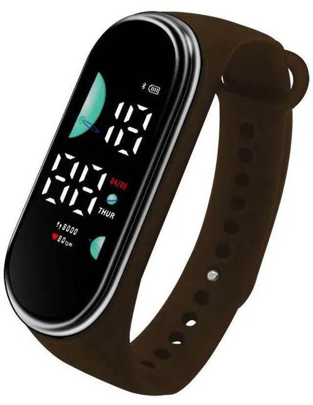 Main image of SOEWIOU Kids LED Digital Watch, Touch Control Electronic Wrist Watch, Waterproof Candy Color Silicone Strap Watch for Boys, Girls, Students & Everyday Wear, Coffee Brown