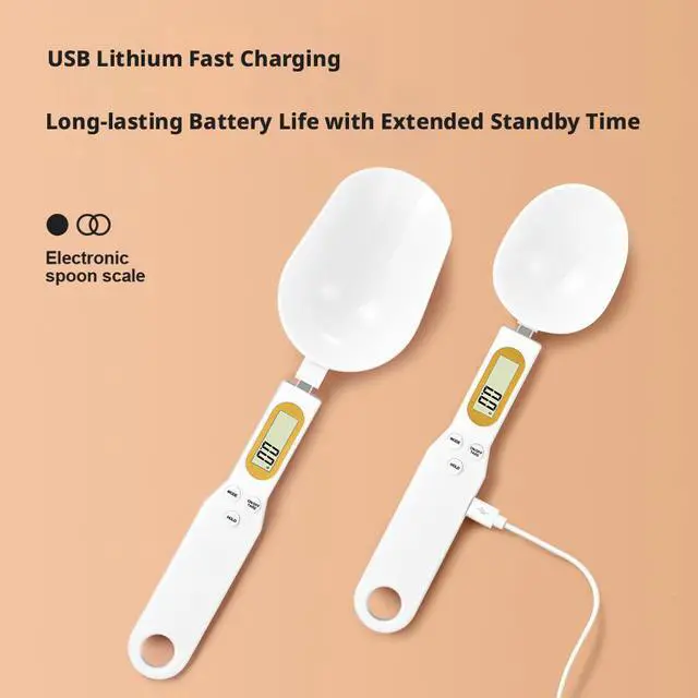 Alt view image 4 of 7 - SOEWIOU Digital Measuring Spoon Scale with 2 Interchangeable Spoons, Rechargeable Electronic Kitchen Spoon Scale, 500g x 0.1g High Precision Food Scale for Baking, Coffee, Milk Powder & Spices, White