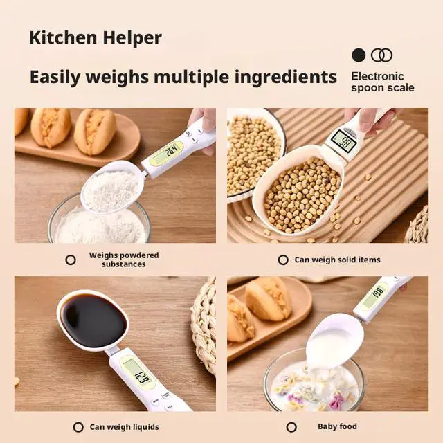 Alt view image 2 of 5 - SOEWIOU Digital Measuring Spoon Scale, Battery Powered Electronic Kitchen Spoon Scale, 800g x 1g Precision Food Scale with Large Measuring Spoon for Baking, Coffee, Milk Powder, Spices & Pet Food, Whi