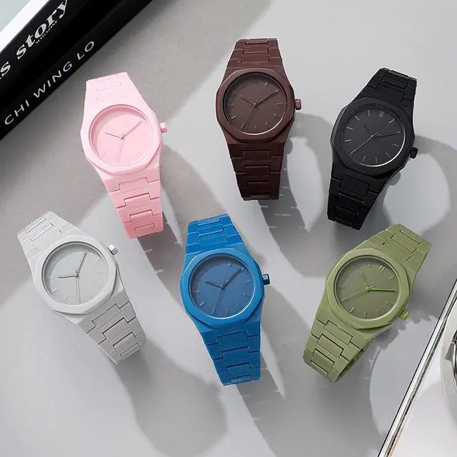 Alt view image 2 of 4 - SOEWIOU Unisex Quartz Wrist Watch, Fashion Dopamine Color Analog Watch, Lightweight Plastic Case with Silicone Strap, Casual Watch for Men, Women & Teens, Gray