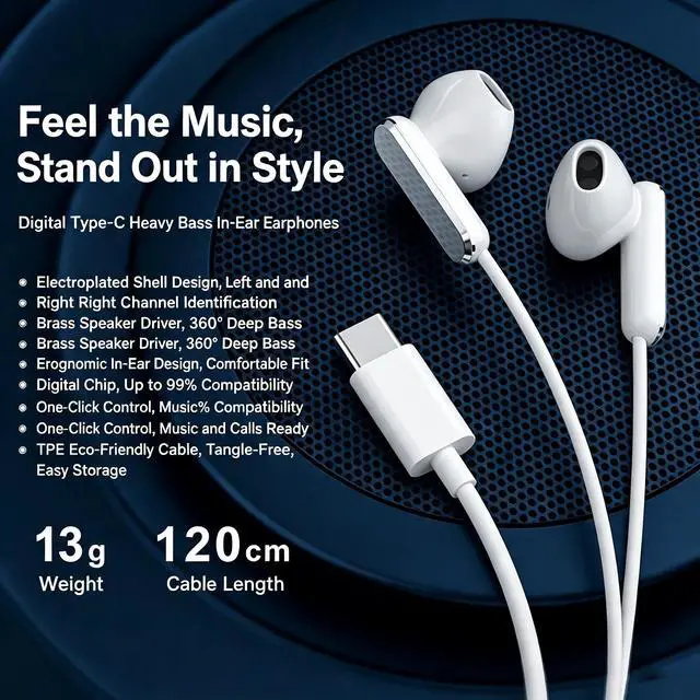 Alt view image 3 of 4 - SOEWIOU Wired In-Ear Earphones with Inline Mic & Control, 3.5mm Round Jack + Type-C Dual Interface Universal Stereo Headphones, High Fidelity Sound for Music Playback Hands-Free Calling Phones Laptops