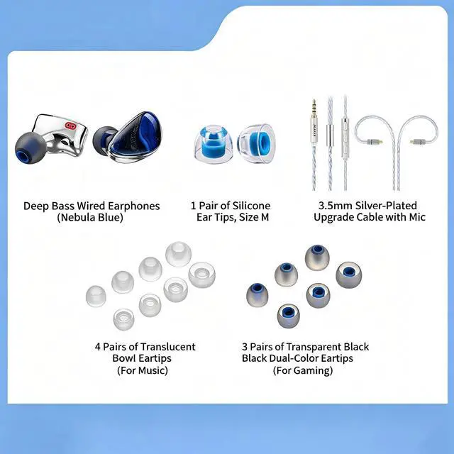 Alt view image 3 of 6 - SOEWIOU Night Sky Blue Deep Space In-Ear HiFi Wired Gaming Headphones with Inline Microphone, 3.5mm Plug Passive Noise Isolation Professional Monitor Earbuds for E-Sports Gaming Studio Recording Live
