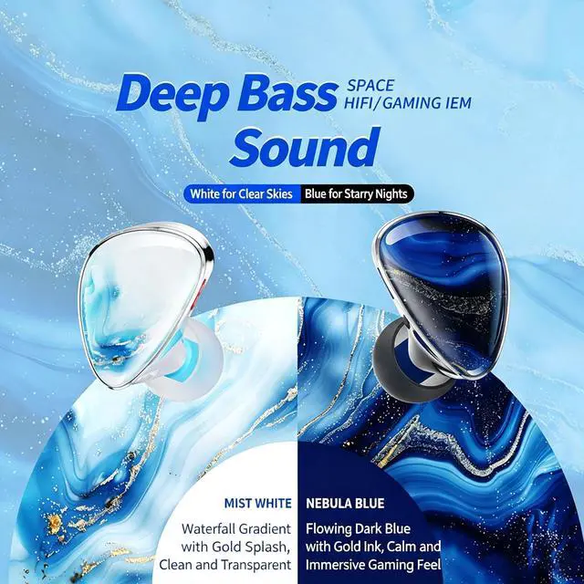 Alt view image 5 of 6 - SOEWIOU Night Sky Blue Deep Space In-Ear HiFi Wired Gaming Headphones with Inline Microphone, 3.5mm Plug Passive Noise Isolation Professional Monitor Earbuds for E-Sports Gaming Studio Recording Live