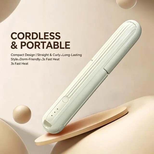 Alt view image 3 of 6 - SOEWIOU Wireless Mini Hair Straightener, Pink Negative Ion Flat Iron, USBC Rechargeable 2in1 Straightening Curling Iron Portable Travel Hair Styling Tool