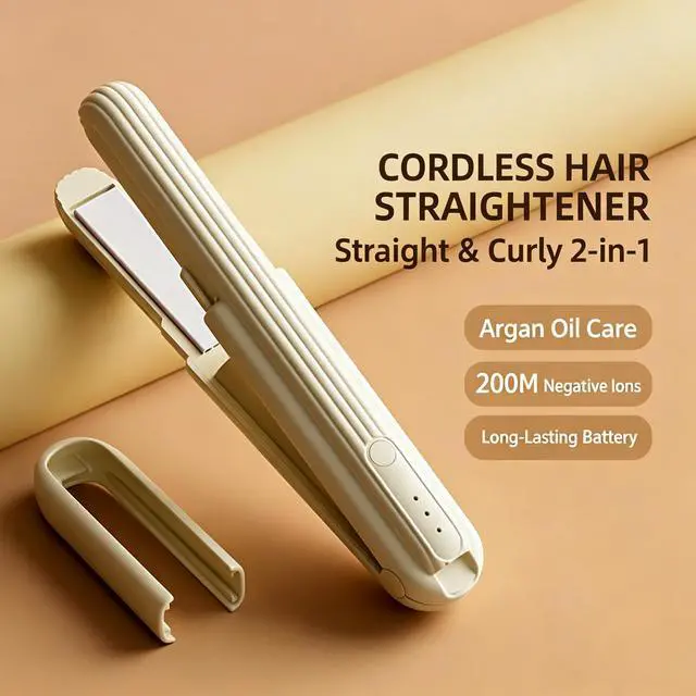 Alt view image 2 of 6 - SOEWIOU Wireless Mini Hair Straightener, Dark Gray Negative Ion Flat Iron, USBC Rechargeable 2in1 Straightening Curling Iron Portable Travel Hair Styling Tool