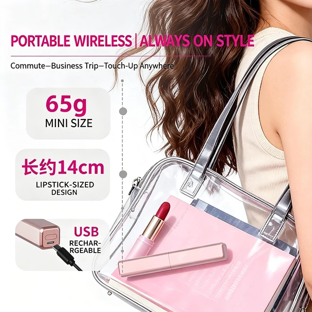 Alt view image 4 of 4 - SOEWIOU Pink Mini Heated Hair Straightener Brush, Cordless Rechargeable 2in1 Straightening Curling Comb, Keratin Coating Constant Temp Portable Travel Hair Styling Tool