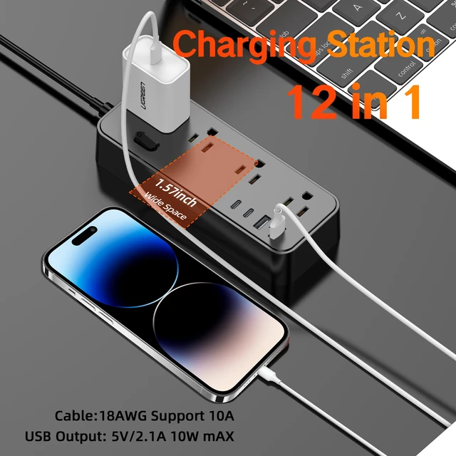 Alt view image 3 of 4 - SOEWIOU Power Strip Surge Protector with 3 AC Outlets, 2 USB-C & 1 USB-A Ports, Multi Outlet Desktop Charging Station for Home Office Travel