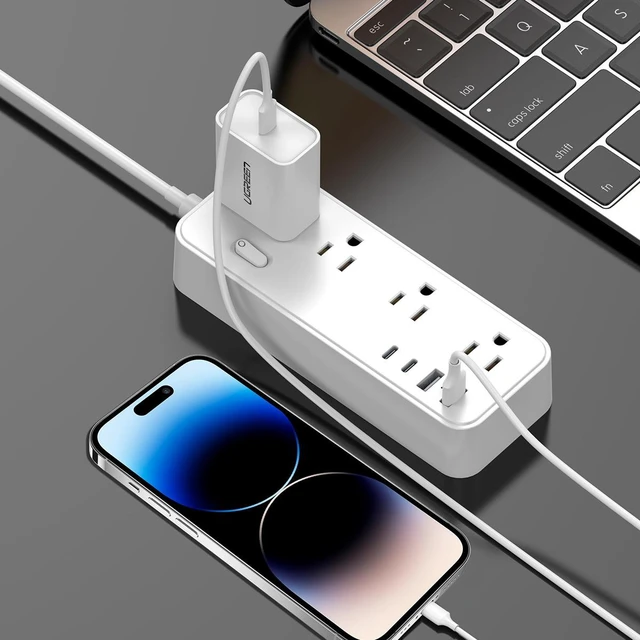 Alt view image 2 of 5 - SOEWIOU White Power Strip, 3 US AC Outlets + 2 USB-C PD Ports + 1 USB-A Port, Multi Port Desktop Charging Station Surge Protector for Home Office Desk