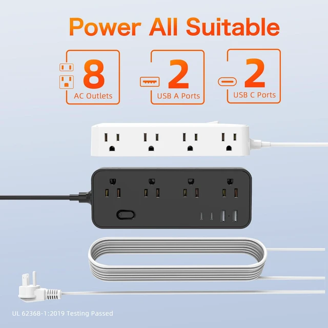 Alt view image 5 of 5 - SOEWIOU White Power Strip, 3 US AC Outlets + 2 USB-C PD Ports + 1 USB-A Port, Multi Port Desktop Charging Station Surge Protector for Home Office Desk
