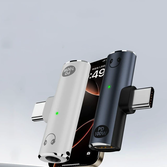 Alt view image 3 of 4 - SOEWIOU 2-in-1 USB C to 3.5mm Audio Jack Adapter, 100W PD Fast Charging, Type C Headphone Charger Splitter for iPhone 15 / 16 Series, White