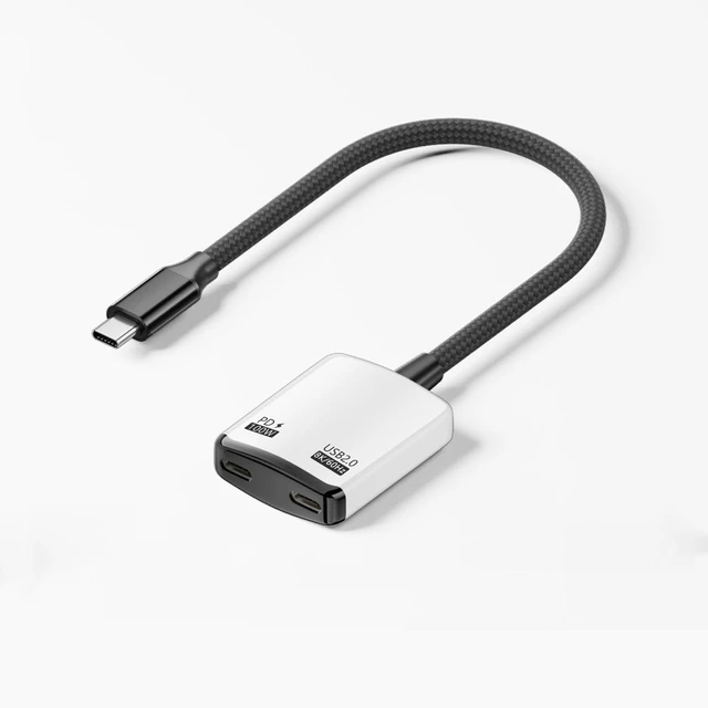 Main image of SOEWIOU USB-C Male to Dual USB-C Female Converter, PD 100W Fast Charging, 8K@60Hz Video Output, USB2.0 Full Function Type-C Adapter for Side Charging & Screen Casting
