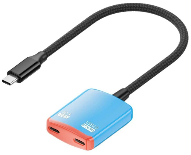 Main image of SOEWIOU USB-C Male to Dual USB-C Female Converter, PD 100W Fast Charging, 8K@60Hz Video Output, USB2.0 Full Function Type-C Adapter, Red & Blue