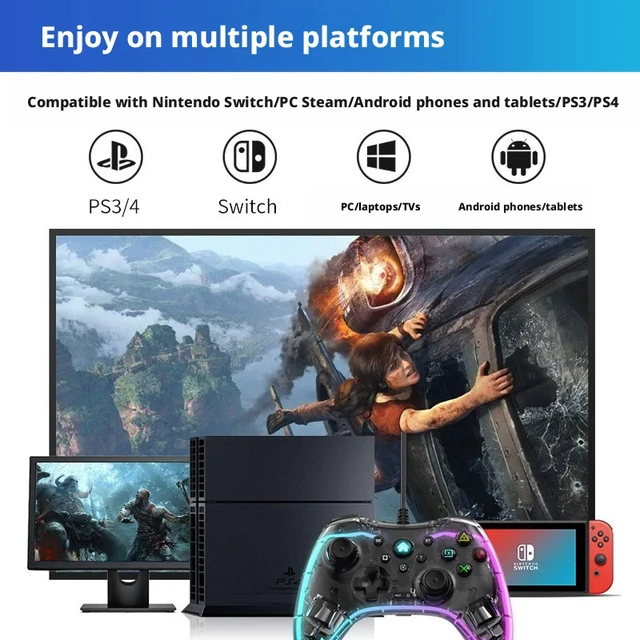 Alt view image 3 of 6 - SOEWIOU S03 Transparent Crystal RGB Wired Game Controller, Somatosensory Gamepad for Nintendo Switch, PC, TV Gaming