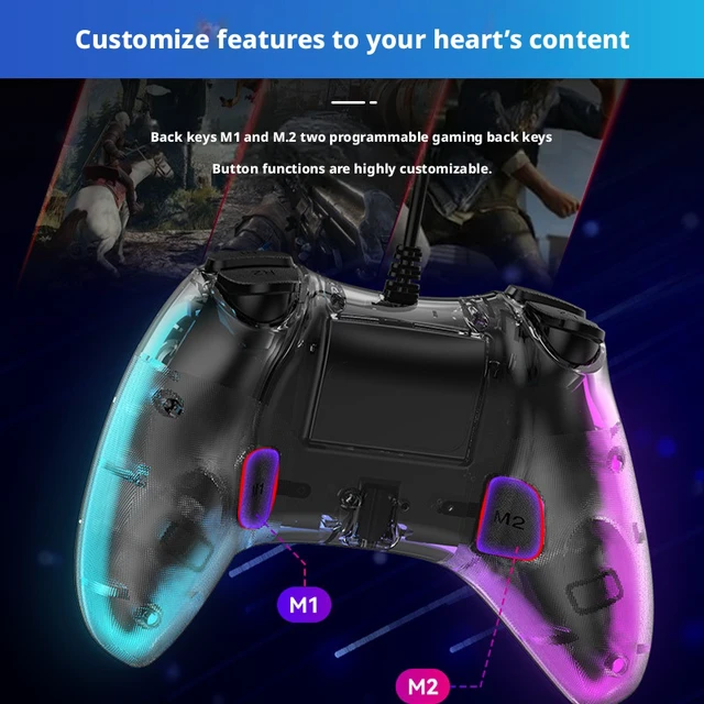 Alt view image 4 of 6 - SOEWIOU S03 Transparent Crystal RGB Wired Game Controller, Somatosensory Gamepad for Nintendo Switch, PC, TV Gaming