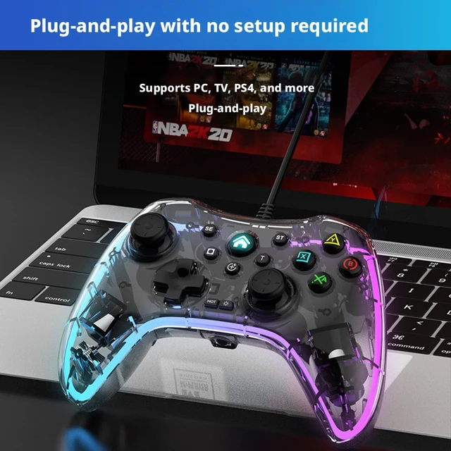 Alt view image 5 of 6 - SOEWIOU S03 Transparent Crystal RGB Wired Game Controller, Somatosensory Gamepad for Nintendo Switch, PC, TV Gaming