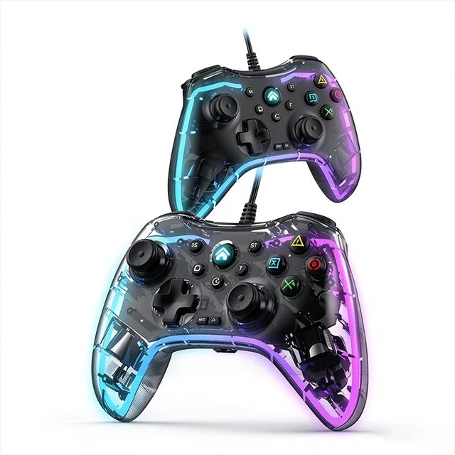 Main image of SOEWIOU S03 Transparent Crystal RGB Wired Game Controller, Somatosensory Gamepad for Nintendo Switch, PC, TV Gaming