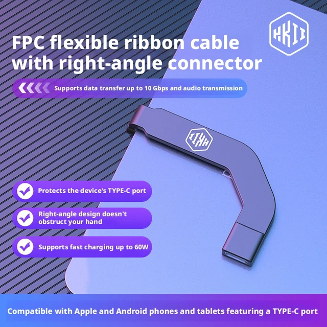 Alt view image 2 of 5 - SOEWIOU H3 Elbow FPC Flat Cable, Type-C Port Charging Cable for iPhone, Android Phones & Tablets