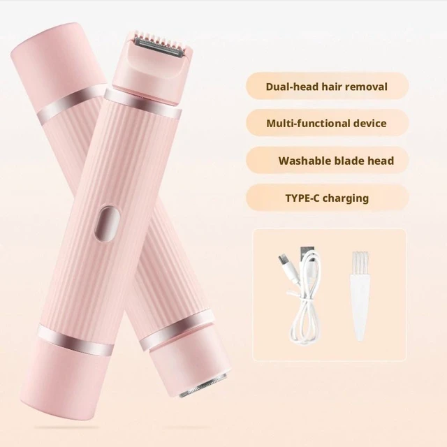 Main image of SOEWIOU Women's 2-in-1 Electric Hair Remover, Dual-Head Wet and Dry Shaver, Pink Striped Body Hair Trimmer for Home Use