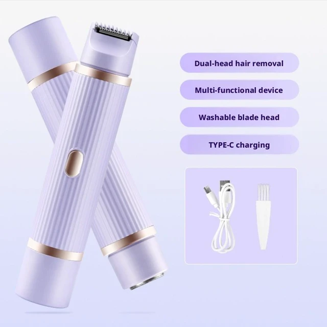 Main image of SOEWIOU Women's 2-in-1 Electric Hair Remover, Dual-Head Wet and Dry Shaver, Purple Striped Body Hair Trimmer for Home Use