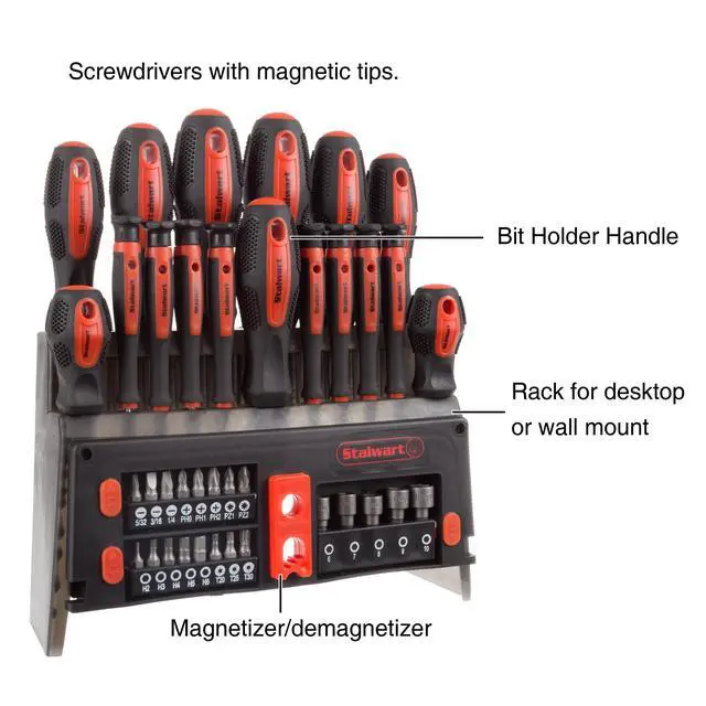 Alt view image 3 of 6 - 39-Piece Magnetic Screwdriver Set - Screw Driver Set Kit with Bits, Power Nut Driver and Wall Mountable Stand - Tool Kit with Phillips, Torx and Flathead Screwdrivers - Tool Sets for Men by Stalwart
