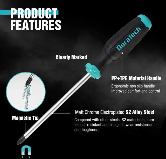 Alt view image 3 of 7 - DURATECH 12-Piece Magnetic Screwdriver Set, 5 Phillips and 5 Slotted Tip S2 Alloy Steel Screwdriver Set, 1 pc Magnetizer Demagnetizer, 1 pc CR-V Offset Screwdriver, Storage Tray Included