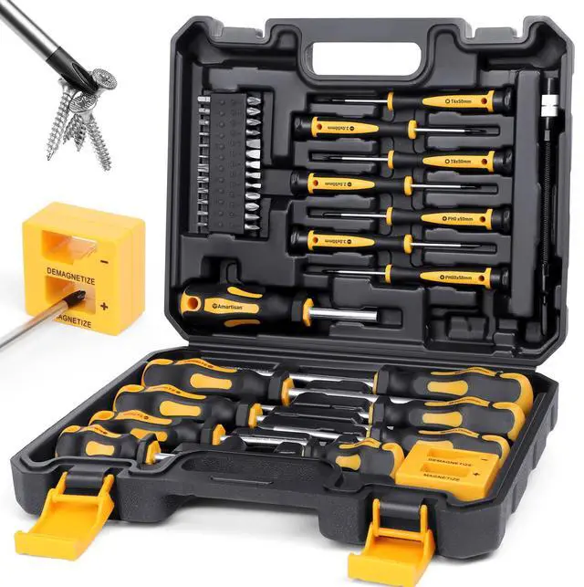 Main image of Magnetic Screwdrivers Set with Case, Amartisan 43-piece Includs Slotted, Phillips, Hex, Pozidriv,Torx and Precision Screwdriver Set, Magnetizer Demagnetizer Tools, Tools for Men
