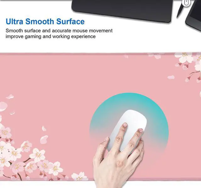 Alt view image 4 of 7 - IMAYONDIA Pink Japanese Desk Mat, Cherry Blossom Large Gaming Mouse Pad, Non-Slip Rubber Base Mousepad for Women, Desk Pad for Work, Game, Office, 31.5x11.8 Inch- Sakura Flowers Aesthetic
