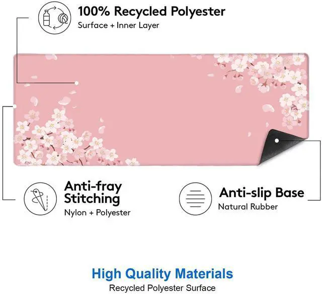 Alt view image 3 of 7 - IMAYONDIA Pink Japanese Desk Mat, Cherry Blossom Large Gaming Mouse Pad, Non-Slip Rubber Base Mousepad for Women, Desk Pad for Work, Game, Office, 31.5x11.8 Inch- Sakura Flowers Aesthetic