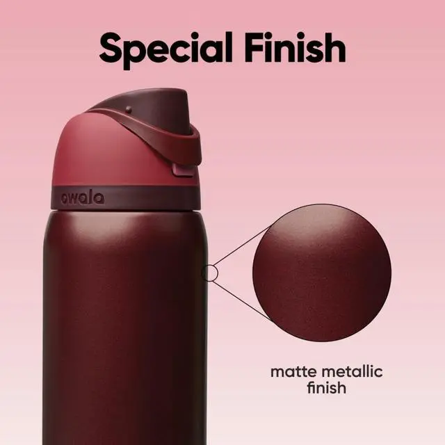 Alt view image 5 of 7 - Owala FreeSip Insulated Stainless Steel Water Bottle with Straw, BPA-Free Sports Water Bottle, Great for Travel, 32 Oz, Black Cherry