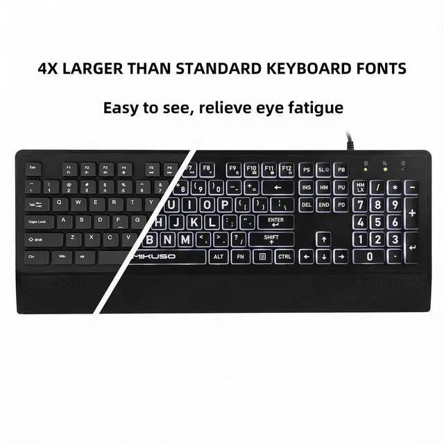 Alt view image 2 of 7 - Large Print Keyboard for Seniors,Visually Impaired-High Contrast Black Keys,White Backlit with Cover,Wired USB 104 Full Size-Easy to Read Big Letters for Macular Degeneration Low Vision (No Glare)