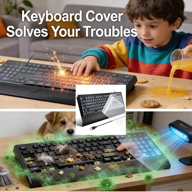 Alt view image 5 of 7 - Large Print Keyboard for Seniors,Visually Impaired-High Contrast Black Keys,White Backlit with Cover,Wired USB 104 Full Size-Easy to Read Big Letters for Macular Degeneration Low Vision (No Glare)