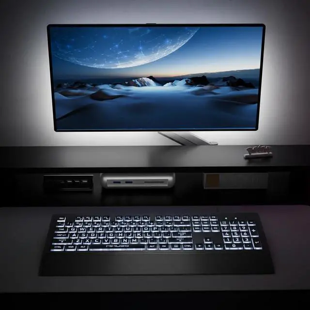 Alt view image 6 of 7 - Large Print Keyboard for Seniors,Visually Impaired-High Contrast Black Keys,White Backlit with Cover,Wired USB 104 Full Size-Easy to Read Big Letters for Macular Degeneration Low Vision (No Glare)