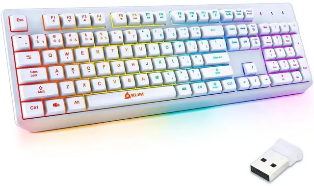 Main image of KLIM Chroma White Wireless Keyboard RGB Backlit, Rechargeable Battery, Wireless Keyboard with Water-Resistant Durable Design, Compatible with PC, Mac, PS4, PS5