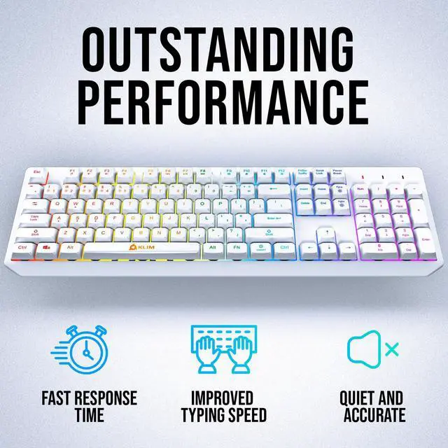 Alt view image 4 of 7 - KLIM Chroma White Wireless Keyboard RGB Backlit, Rechargeable Battery, Wireless Keyboard with Water-Resistant Durable Design, Compatible with PC, Mac, PS4, PS5