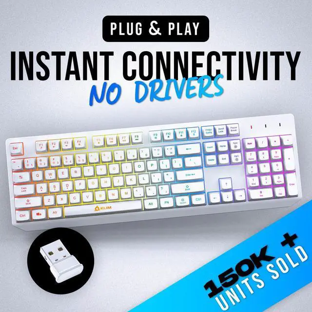 Alt view image 2 of 7 - KLIM Chroma White Wireless Keyboard RGB Backlit, Rechargeable Battery, Wireless Keyboard with Water-Resistant Durable Design, Compatible with PC, Mac, PS4, PS5
