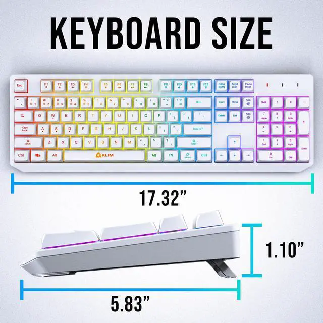 Alt view image 7 of 7 - KLIM Chroma White Wireless Keyboard RGB Backlit, Rechargeable Battery, Wireless Keyboard with Water-Resistant Durable Design, Compatible with PC, Mac, PS4, PS5