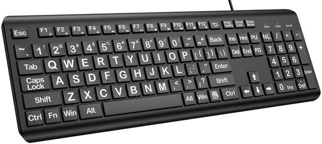 Main image of EDJO Large Print Computer Keyboard, Wired USB Full Size Quiet Keyboard with 4X Oversized Print Letters for Visually Impaired Low Vision Individuals Easy to See and Type for PC, Laptop,Windows