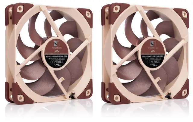 Alt view image 2 of 7 - Noctua NF-A12x25 G2 PWM Sx2-PP, Dual Fan Set for Push-Pull and Side-by-Side Applications (Brown)