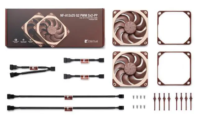 Alt view image 3 of 7 - Noctua NF-A12x25 G2 PWM Sx2-PP, Dual Fan Set for Push-Pull and Side-by-Side Applications (Brown)