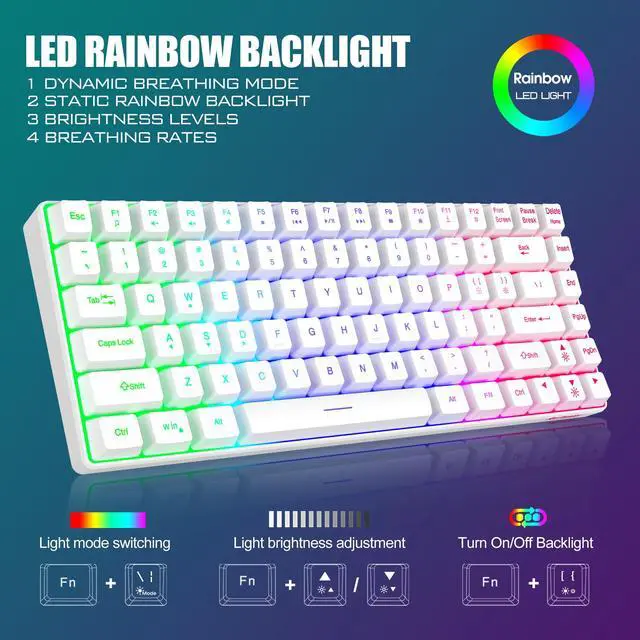 Alt view image 3 of 7 - RedThunder K84 Wireless Keyboard and Mouse Combo, Rainbow Backlit Rechargeable Battery, 75% Layout TKL Ultra Compact Gaming Keyboard & Lightweight 3200 DPI Honeycomb Optical Mouse (White)